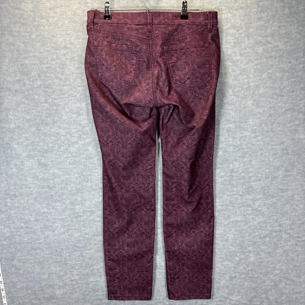 Loft Corduroy Pants Size 29/8P Tapered Leg Modern Skinny Burgundy Damask Print - Picture 7 of 11
